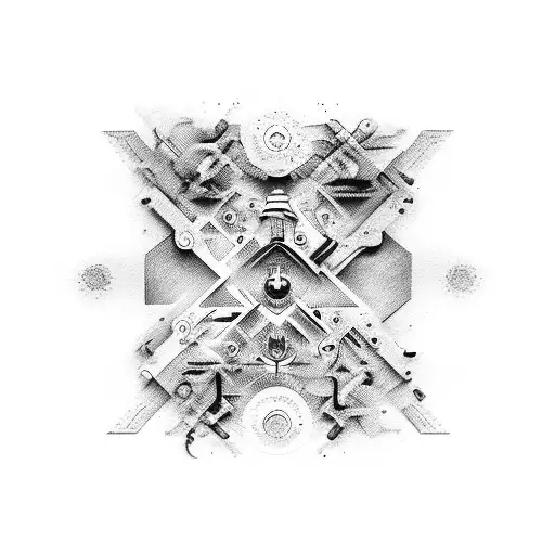 An Abstract Design Incorporating A Piston And The Number 143 In Black-grey Style