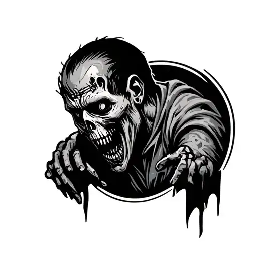 Black And White Round Icon Of A Zombie