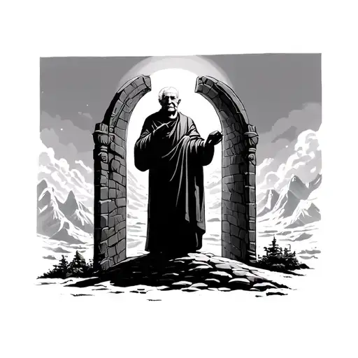 Grandfather Standing In Front Of Heaven Gates