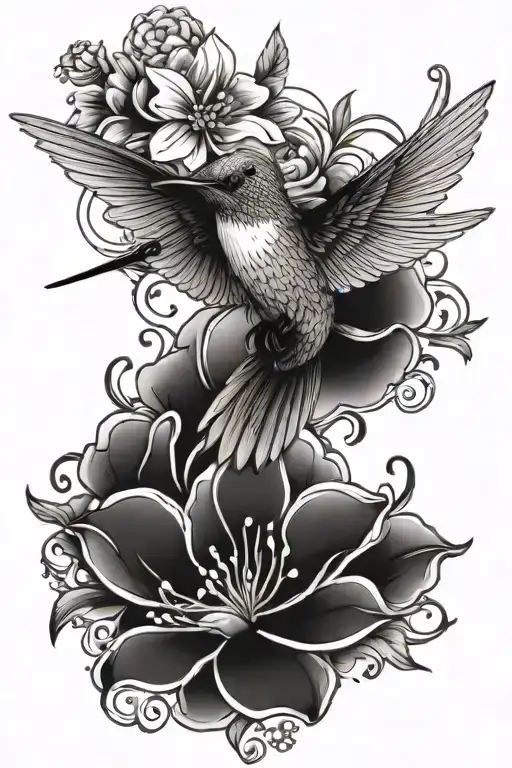Floral And Hummingbird Hovering