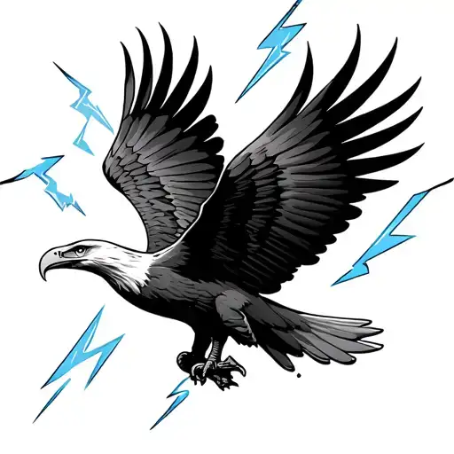 Eagle Flying With Lightning Bolts Surrounding