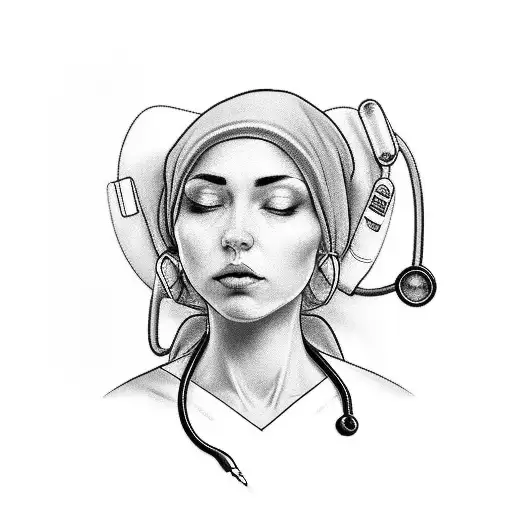 A Black And Grey Tattoo Depicting A Beautiful Nurse Caring For A Patient