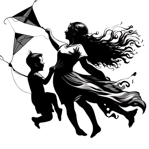 Mom & 2 Boys Flying Kites