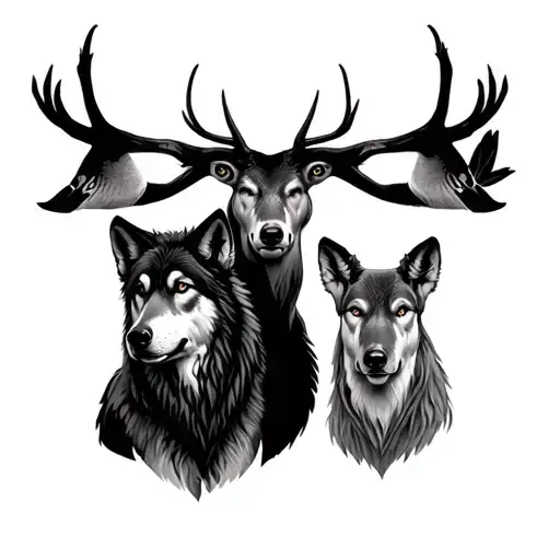 Hunting Tattos With Geese Deer And Wolf