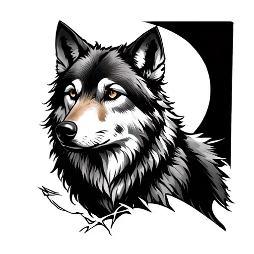 Calve Tattoo Of A Wolf With A Moon