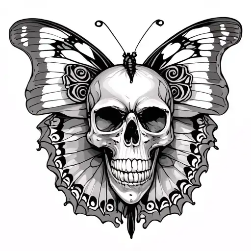 Skull Inside Butterfly On Back Of Neck Tattoo Simplify