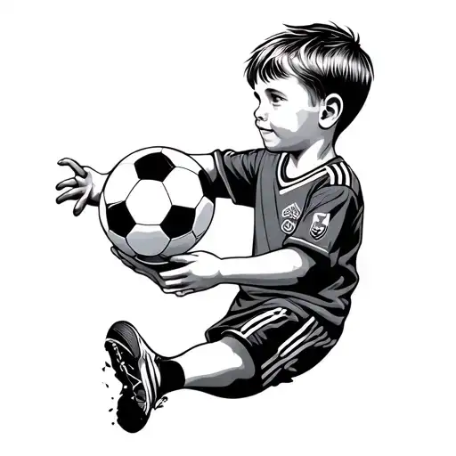 Little Boy With Soccer Ball In His Hands