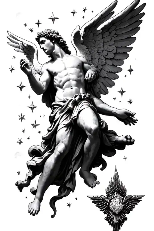 Saint Michael Falling Angel Falling With Stars Around It Filling The Sleeve