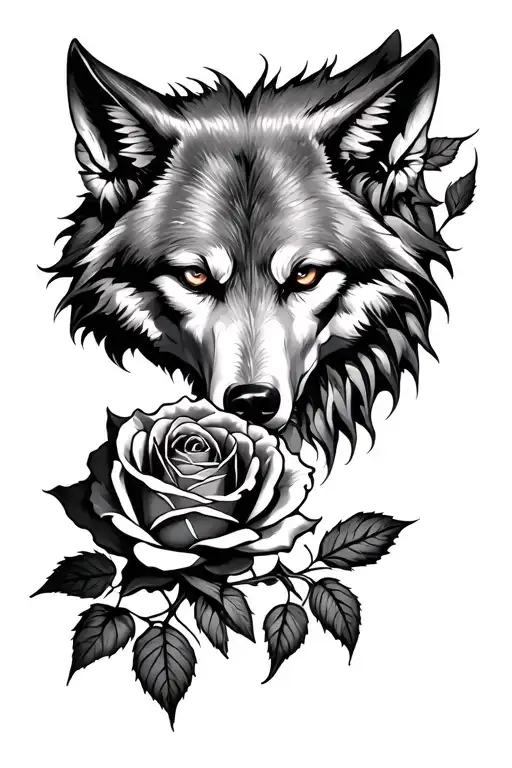Half To The Bones Totten Wolf Looking At A Dying Rose Whi