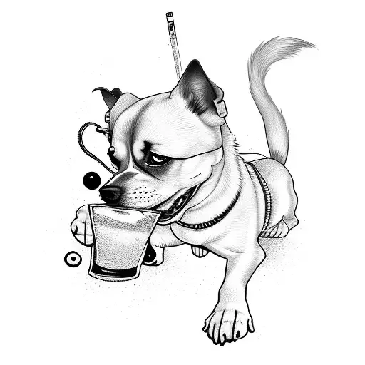 A Tattoo Design Of A Dog Dj Mixing Drinks