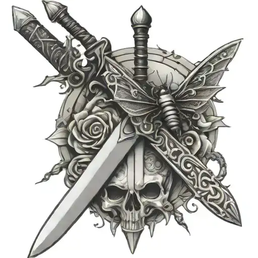 Sword With A Bug Sitting Together