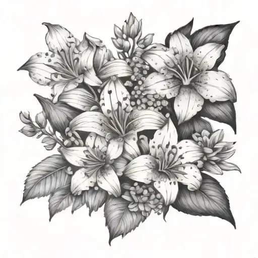 Lily And Hydrangea And Chamomile Flowers Surrounded