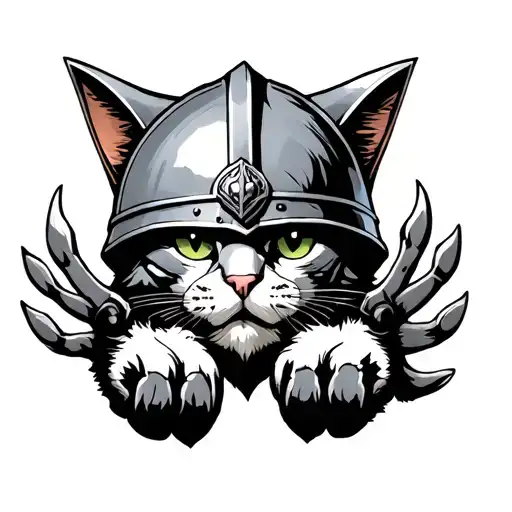 Warhammer Helmet And A Cat Paws Up