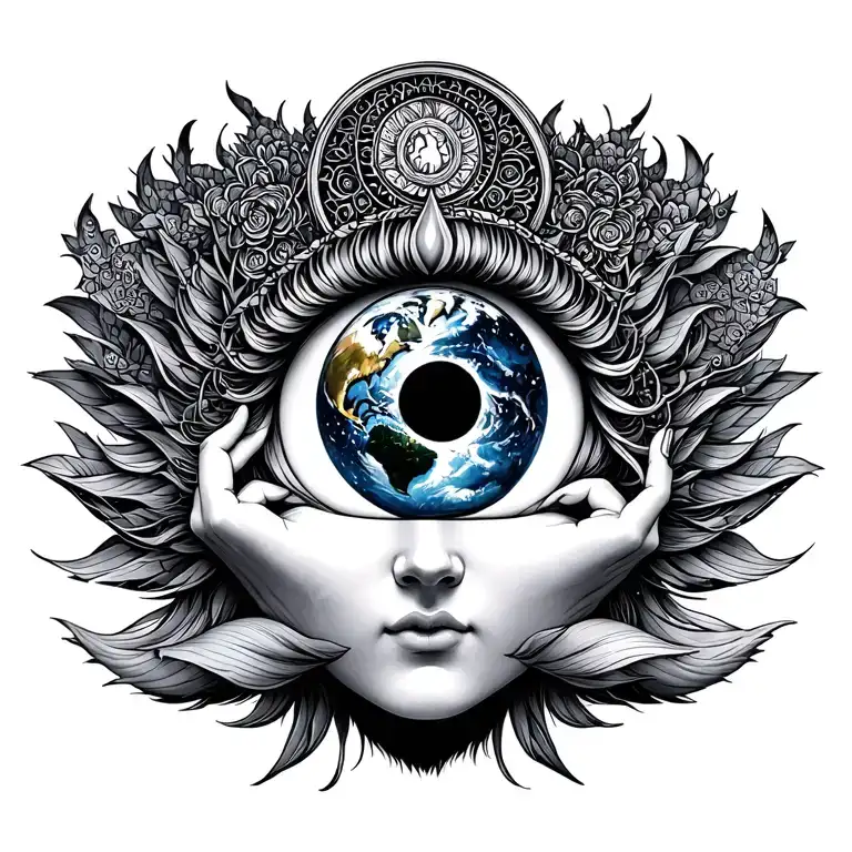 Gaia Goddess Holding Earth Psychadelic 3Rd Eye