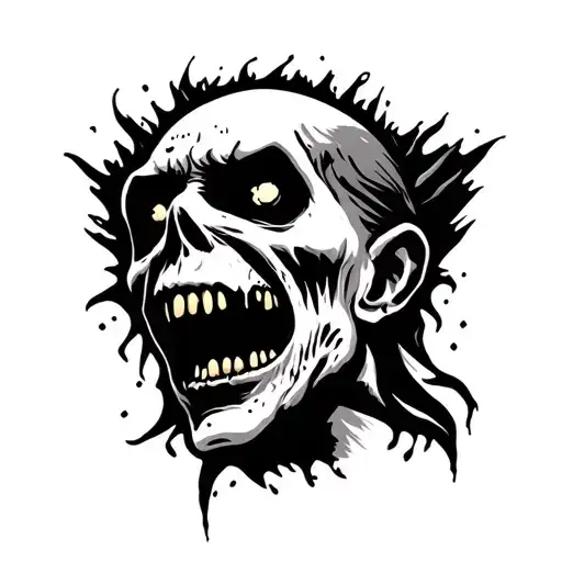 Black And White Round Icon Of A Zombie