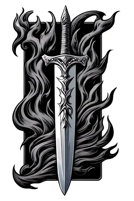 Sword With Small Flame On Base Of Hilt