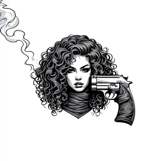 Woman Curly Hair Smoking Gun Wrapped
