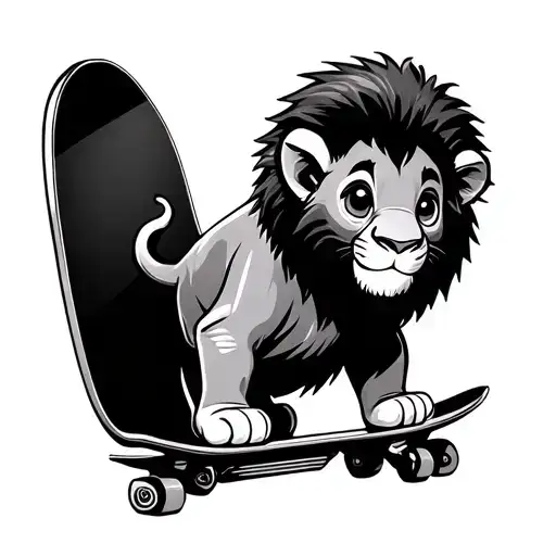 Simba Baby On A Skateboard Pushing The Board