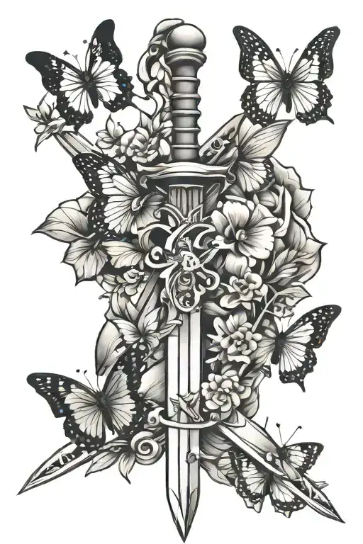 Sword In A Stone With Butterflies On The Hilt