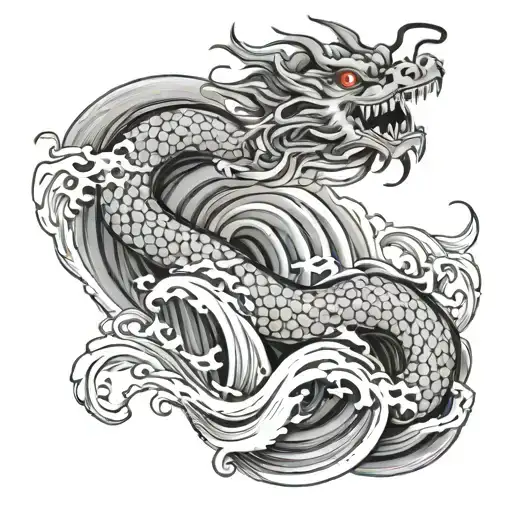 Japanese Dragon And Water Waves