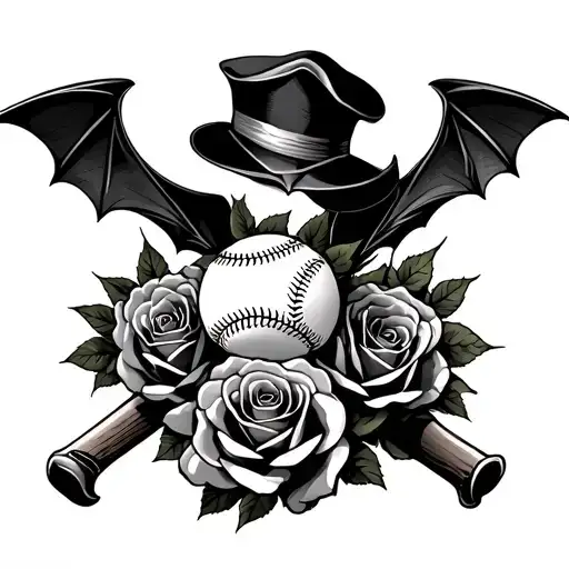 Bed Of Roses With Bat And Baseball