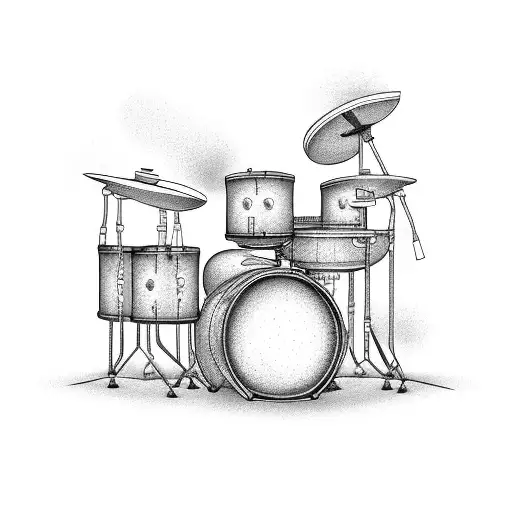 A Drum Set With Mechanical Gears With Electrical Guitar And Bass