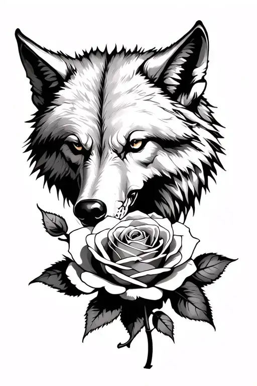 Half To The Bones Rotten Wolf Looking At A Dying Rose Whi