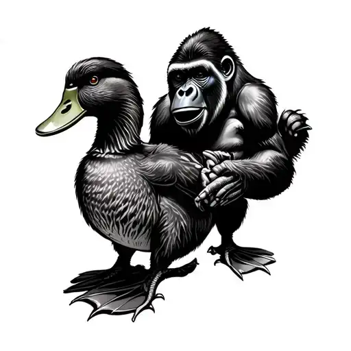 Duck And Gorilla Figting