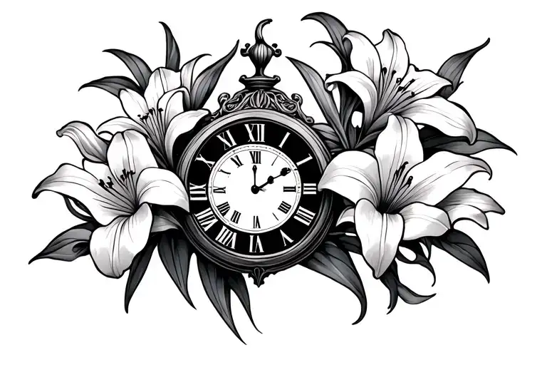 Name With Lilies And Roman Numeral Clock