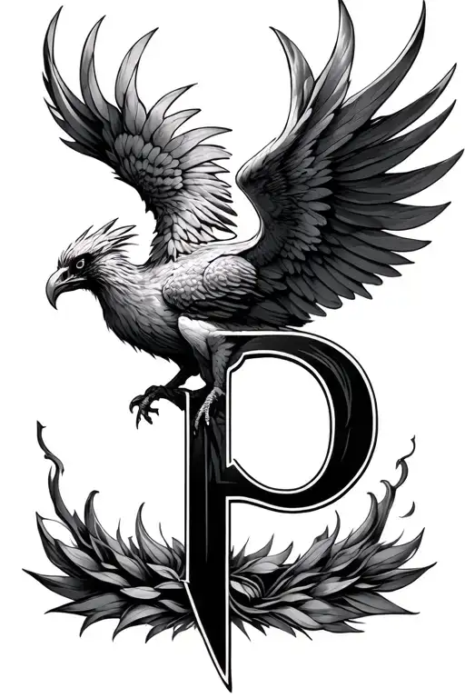 Baby Phoenix Rising With Letter P Embedded Within