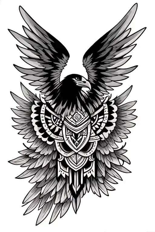 Aztec Tribal Sleeve With Eagle Wings