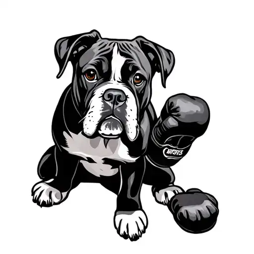 Boxer Dog With Gloves Sitting