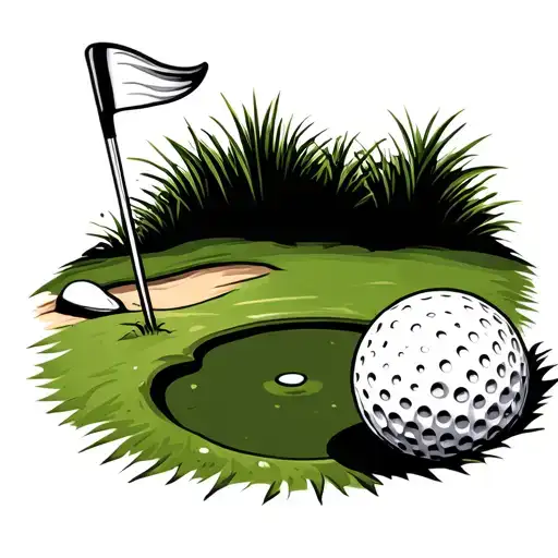 Golf Green Hole 11 With Golf Ball In Bunker Next To Green