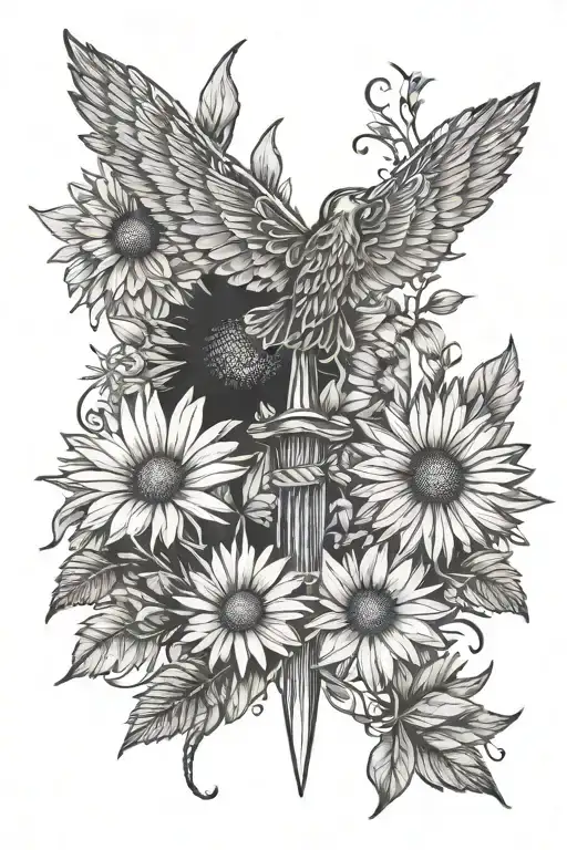 Daisy And Dandelion Flower Surrounding Dagger