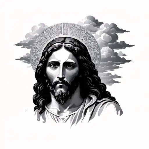 Calm Face Jesus And Clouds Black Grey Style