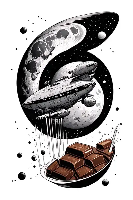 Space Ship Going Around A Moon And Choclate Milk