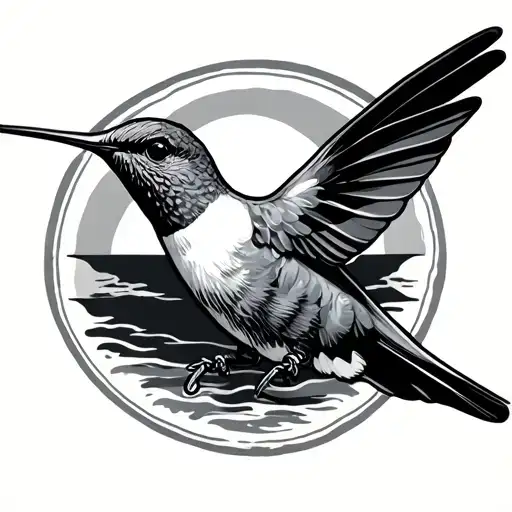 Hummingbird With Small Sunrise Behind It