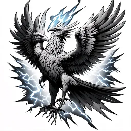 Phoenix With Lightning Bolts Striking And Light Details