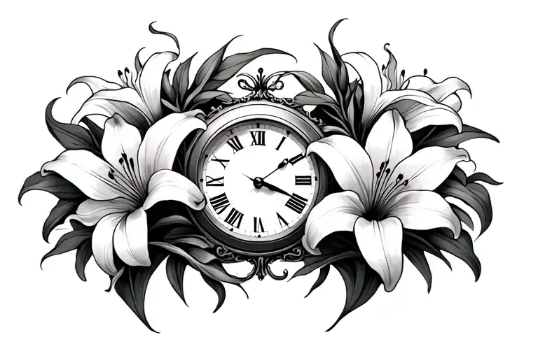 Name With Lilies And Roman Numeral Clock