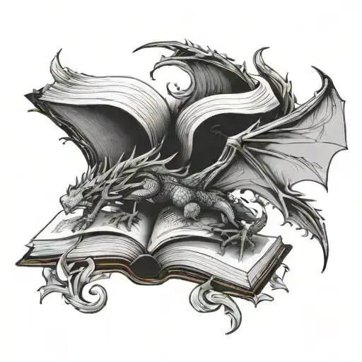 Open Book With A Dragon Flying Out Of The Pages