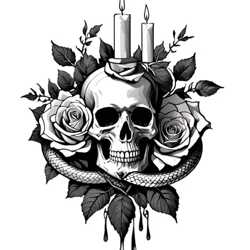 Skull Roses Snakes Candles