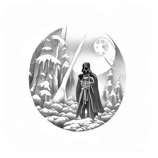 A Grim Reaper In Dark Forest With A Full Moon