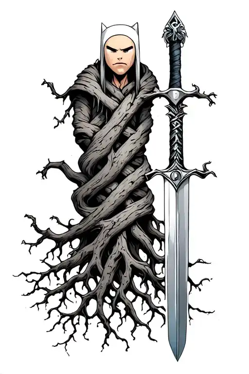 Finn The Human Sword Wrapped In Roots Growing