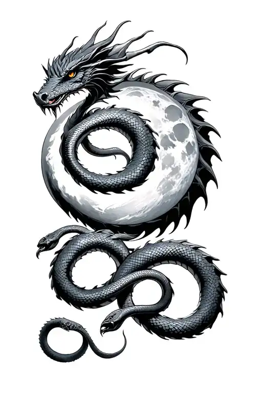 Moon Guardian Dragon And Two Snakes