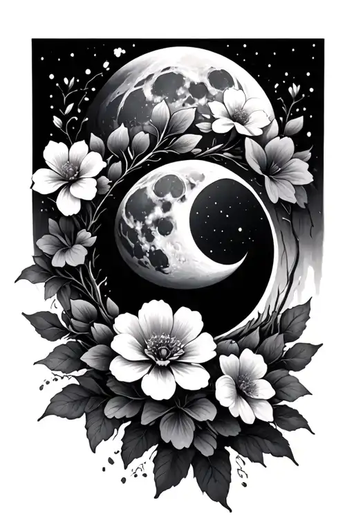 Moon Surrounded By Flowers