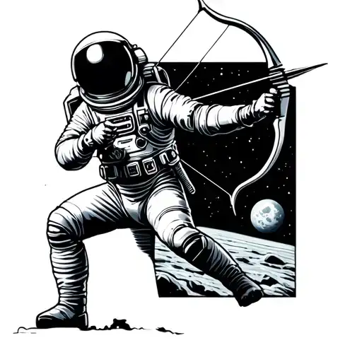 An Astronaut Standing On Top Of A Wall Shooting A Bow And Arrow Into Outer Space