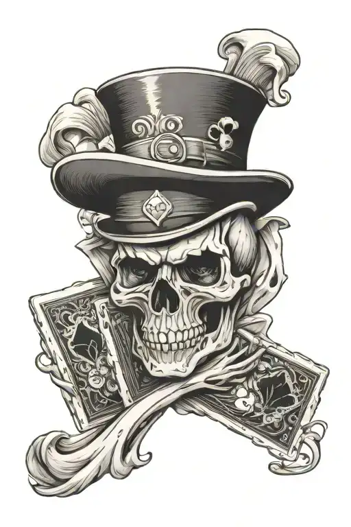 Skull With Top Hat Holding Aces Cards