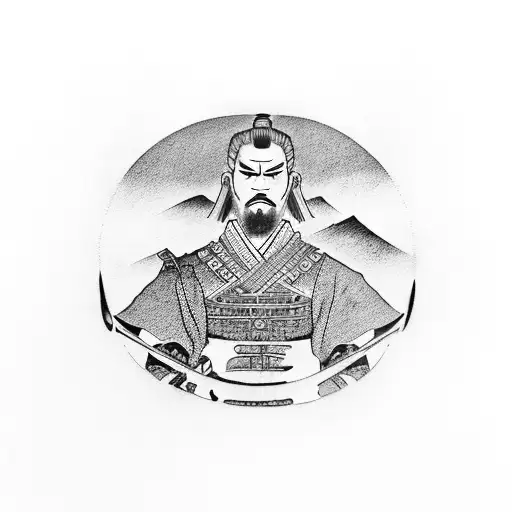 Samurai Standing With Red Sun