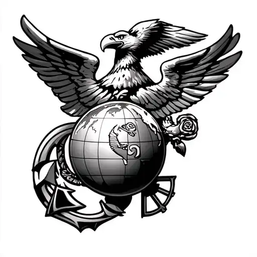 Rose And Marine Corps Eagle Globe Anchor