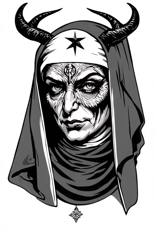 Evil Nun With Satan Star On Forehead